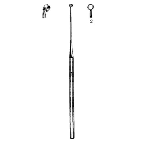 Curette Ear Buck #2 Sharp Round Tip Angled Stainless Steel Reusable Ea